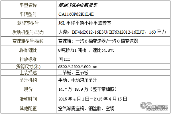 解放J6L4*2載貨車參數(shù)表