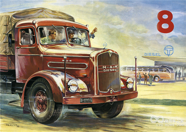 1951年,匹配了V8發(fā)動(dòng)機(jī)的曼恩F8卡車(chē)，可達(dá)180 馬力。.jpg